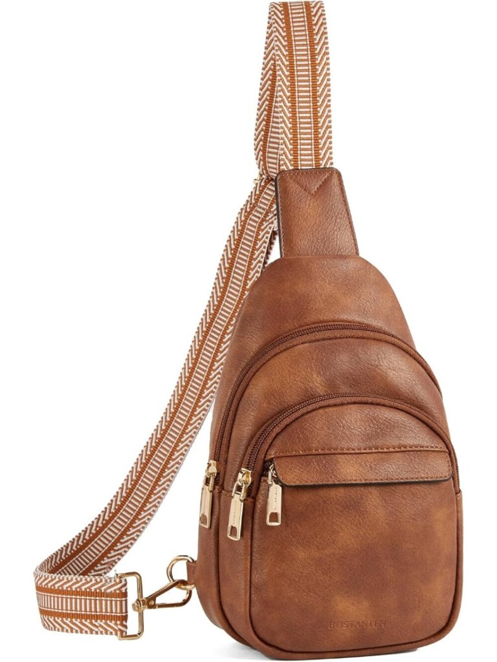 Women's Brown Leather Adjustable Strap Crossbody Fanny Pack Boho Sling Chest Bag